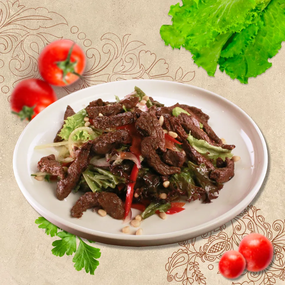 Салат теплый с телятиной