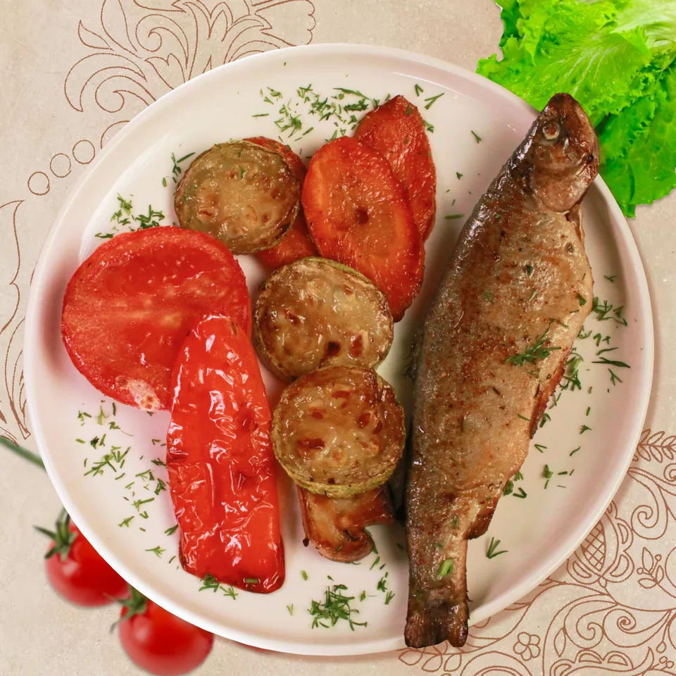 Форель с овощами
