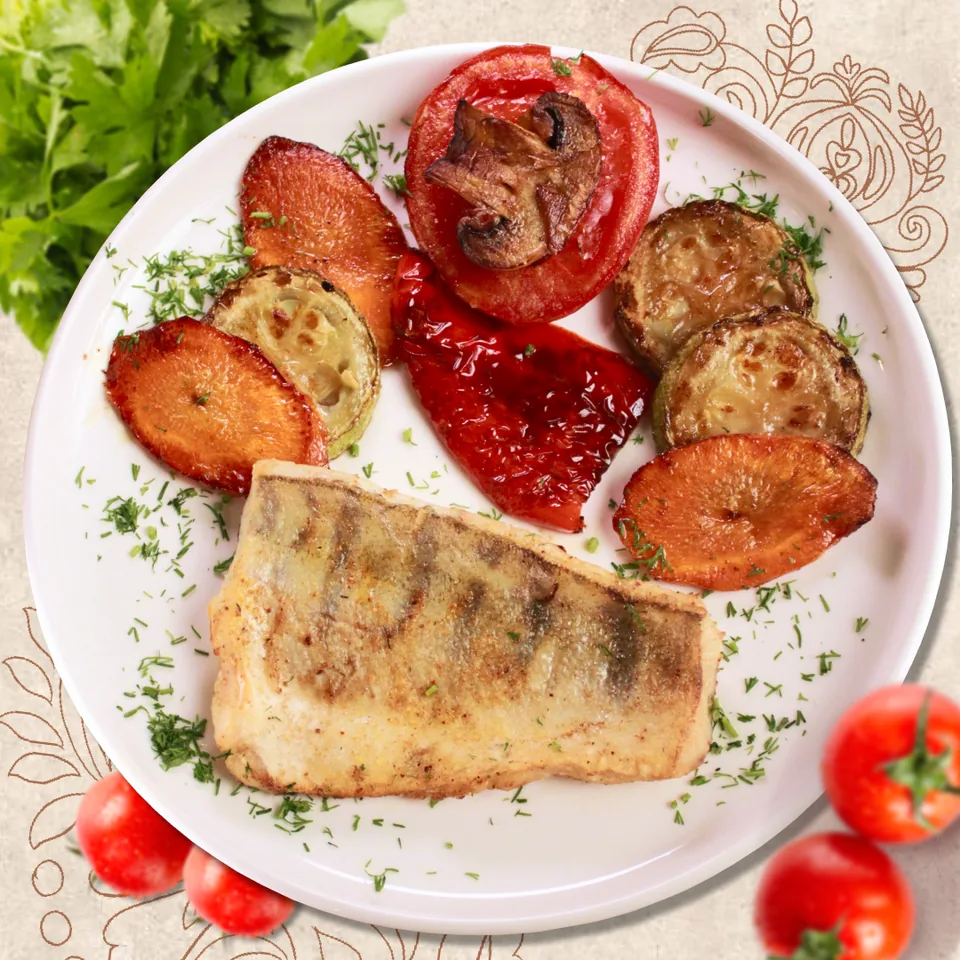 Судак с овощами