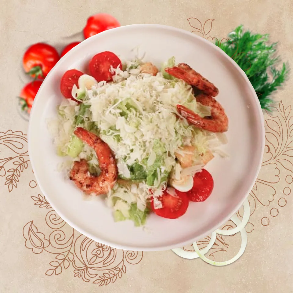 Салат Цезарь с креветками